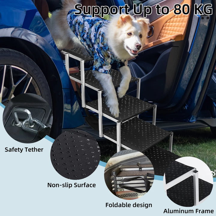 Escalier Premium en Alliage d'Aluminium Pliable à 5 Marches - HautePattes