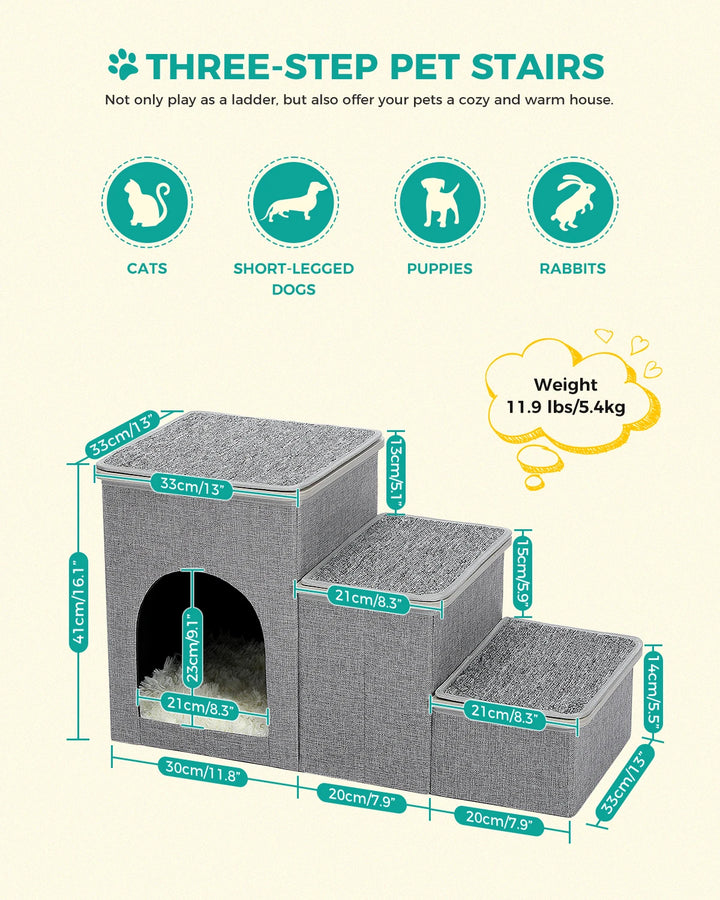 Escalier Premium en Bois Gris à 3 Niveaux – Confort et Élégance - HautePattes