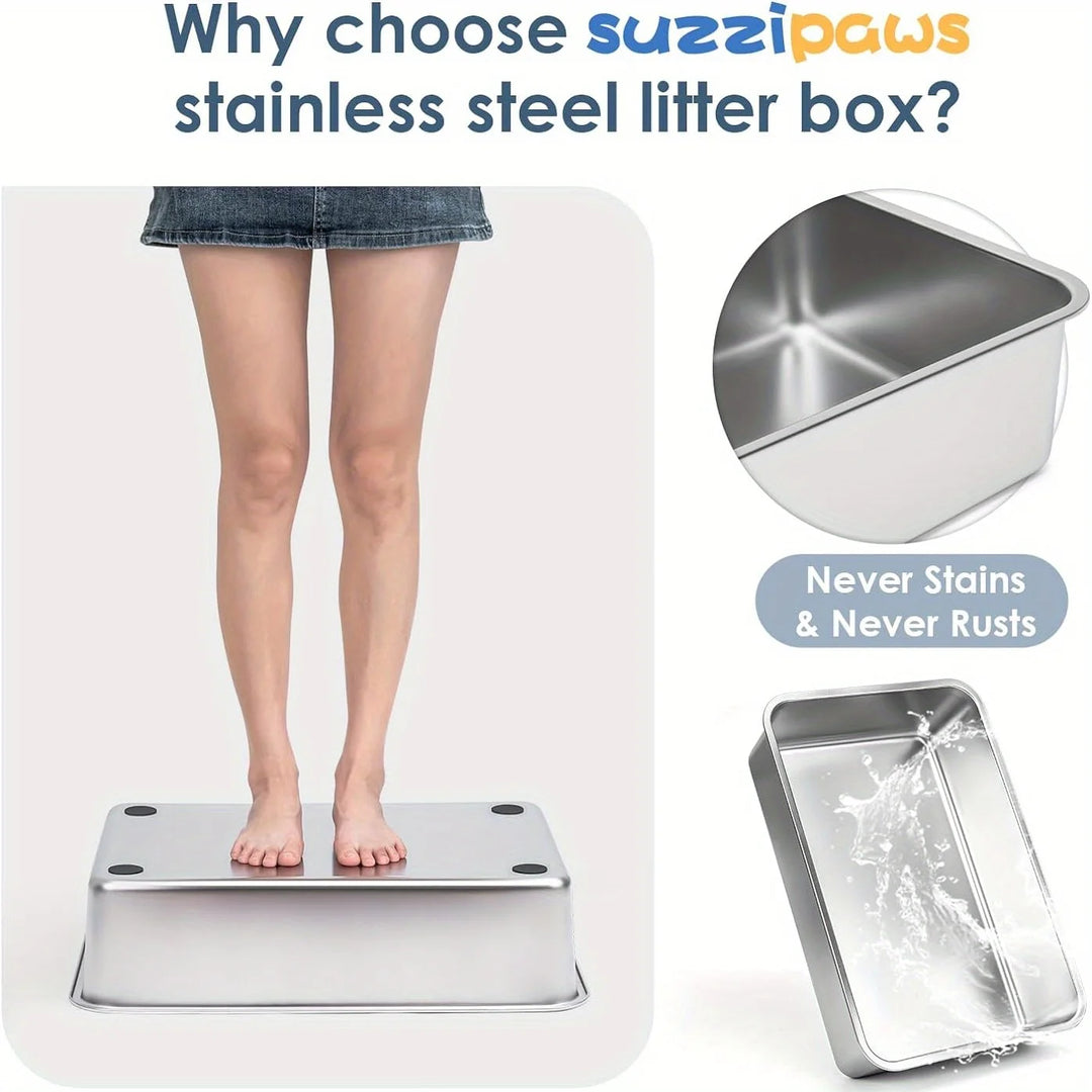 Bac à litière inox pour chat design anti-odeur premium