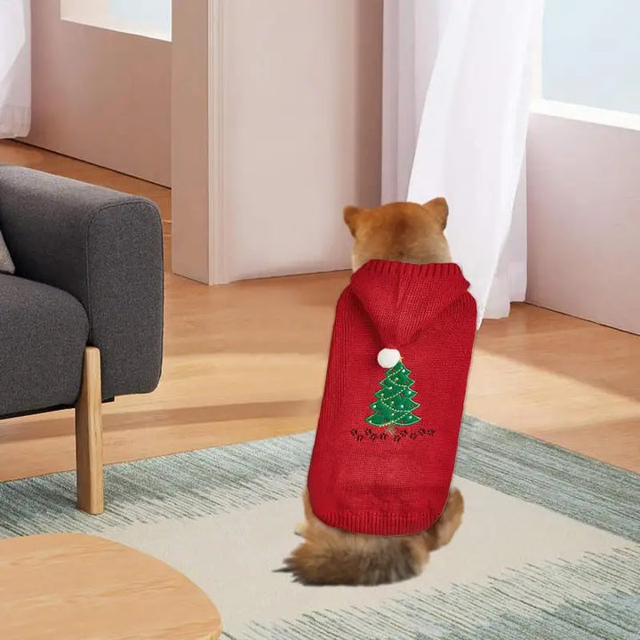 Pull de Noël chien avec bonnet assorti pour un moment magique