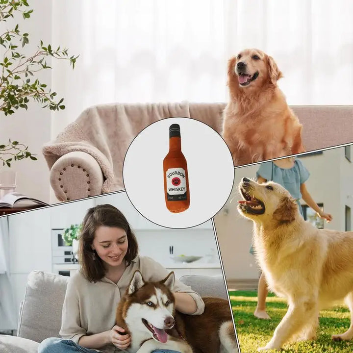 Jouet à mâcher en peluche Forme bouteille de whiskey bourbon - HautePattes