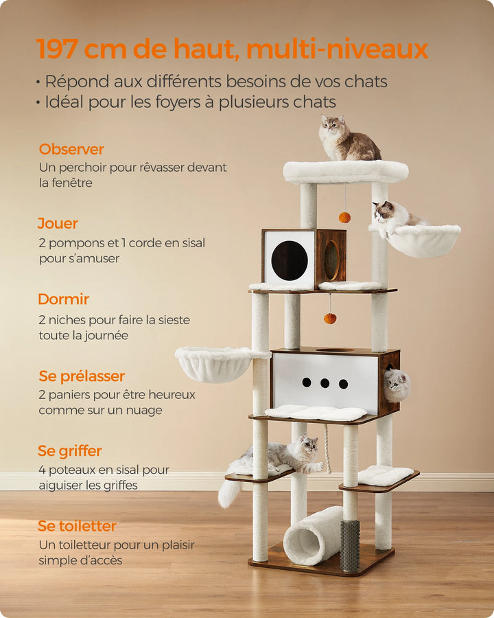 Arbre à chat 197 cm – Un refuge stable pour plusieurs chats
