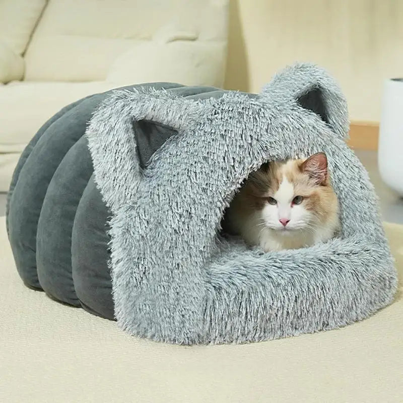 Grotte de lit pour chat avec oreilles décoratives - HautePattes