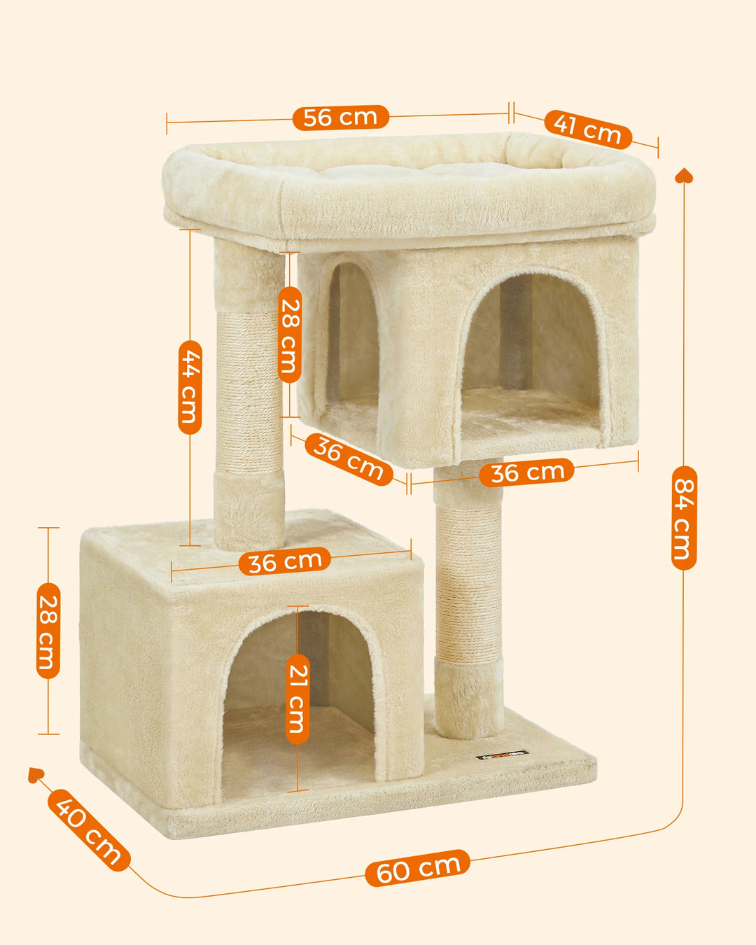 Petit arbre à chat 84 cm – 2 niches fermées & perchoir moelleux