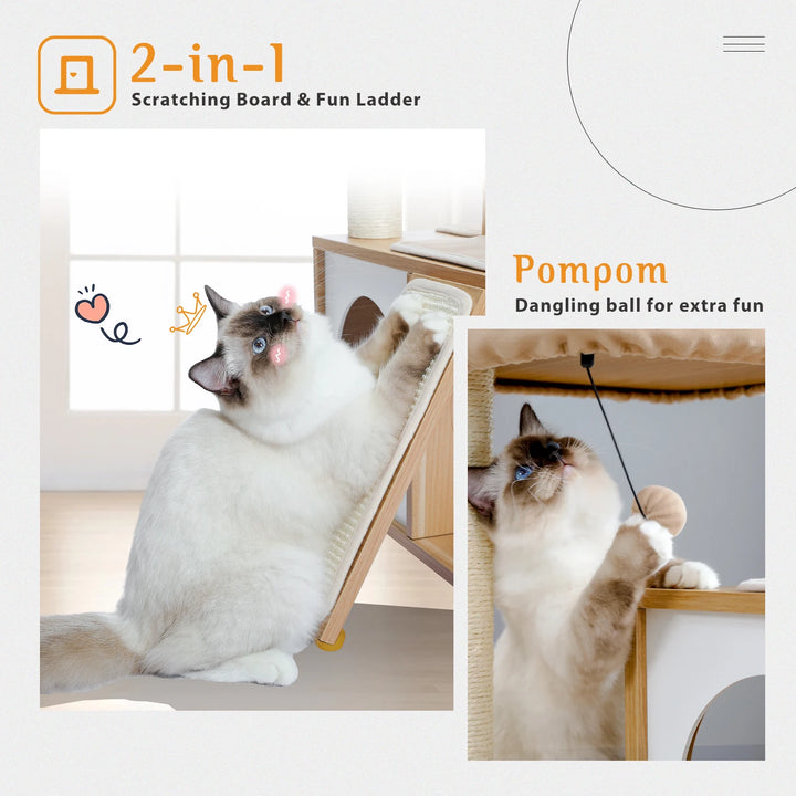 Arbre compact moderne – 2 niches, perchoir & rampe griffoir