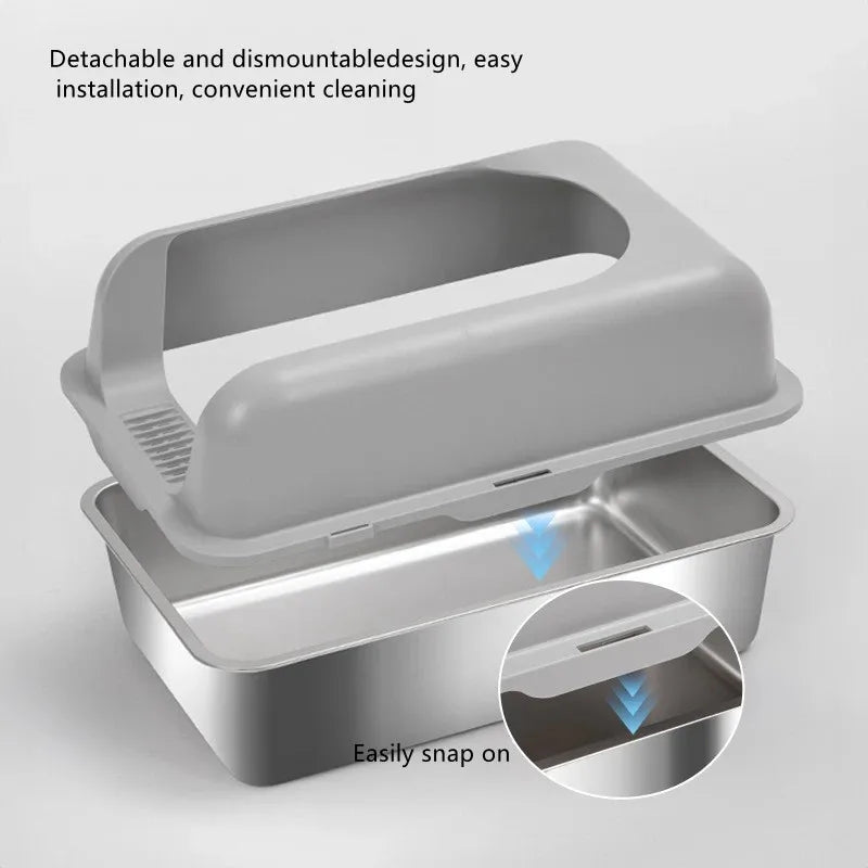 Bac à litière inox pour chat design anti-odeur premium