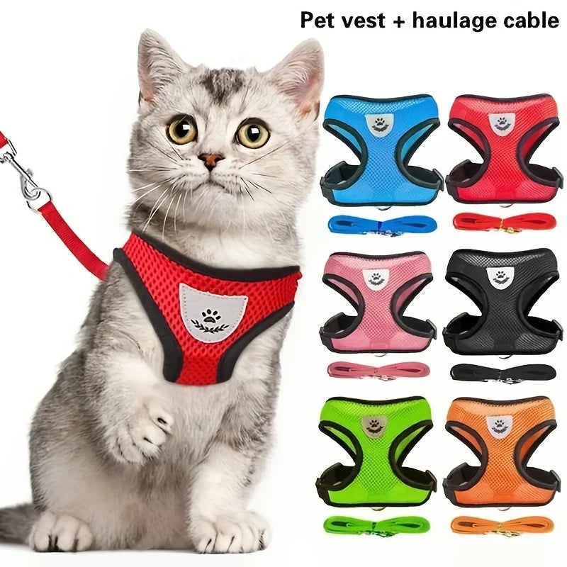 Ensemble harnais et laisse réfléchissants pour animaux de compagnie, pour chiens et chats, harnais réglable pour chiot et chat avec maille douce - HautePattes