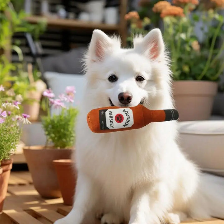 Jouet à mâcher en peluche Forme bouteille de whiskey bourbon - HautePattes