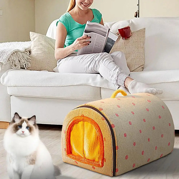 Niche cocon d’hiver pliable pour petits chiens et chats - HautePattes