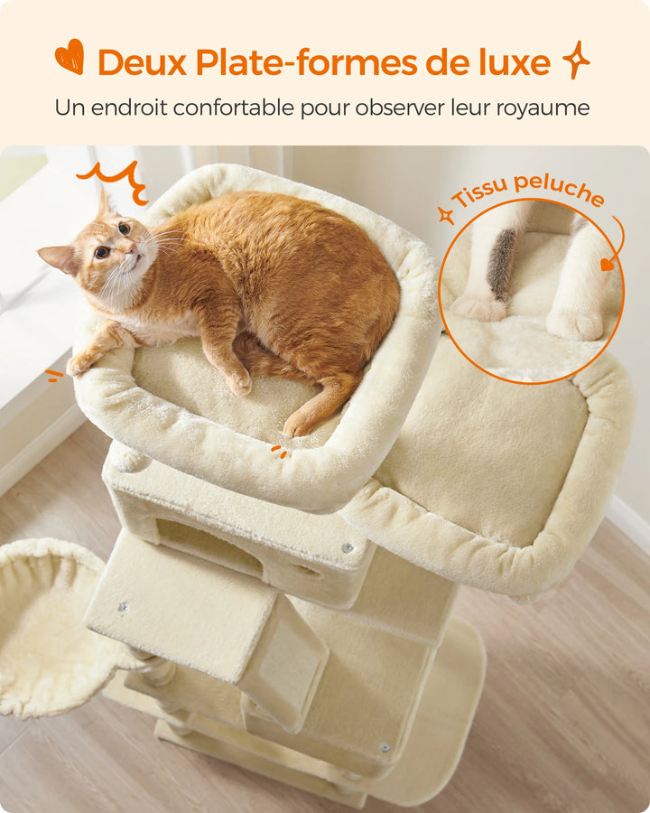 Tour à chat 206 cm – 6 chats, 5 zones de repos & griffoirs intégrés