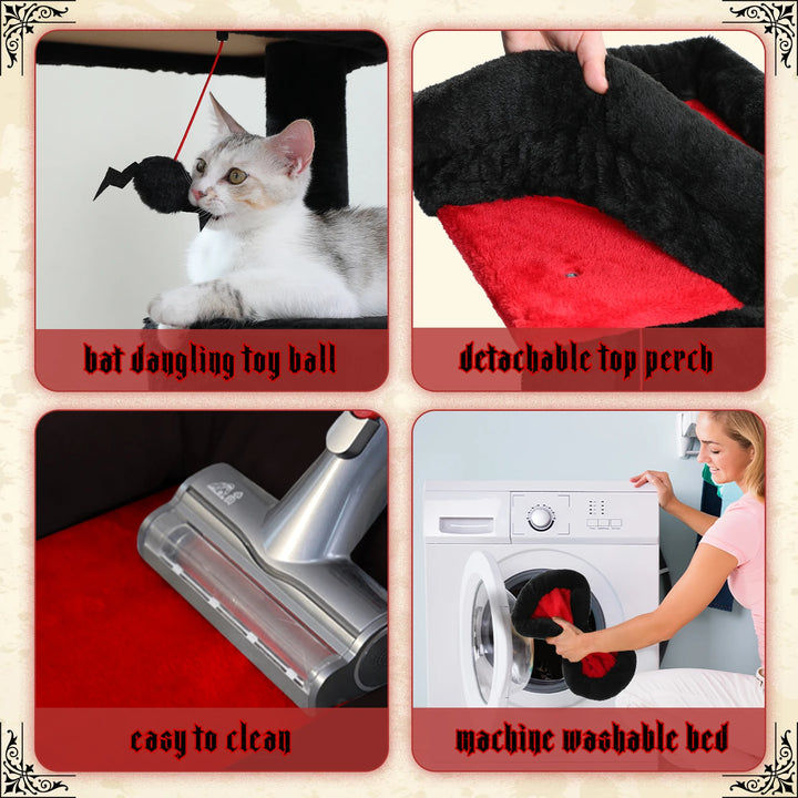 Arbre à chat design noir & rouge – Élégance sombre pour 2 à 3 félins