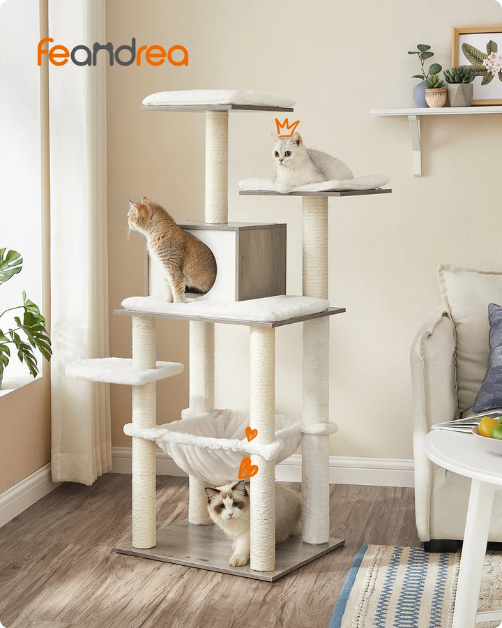 Arbre à chat 138 cm – Un havre moelleux pour chats sensibles