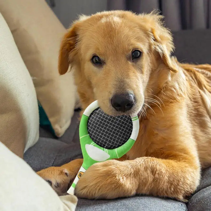 🎾 Jouet à Mâcher en Peluche – Raquette Couineuse pour Chiens - HautePattes