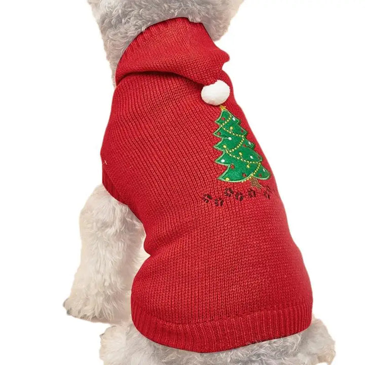 Pull de Noël chien avec bonnet assorti pour un moment magique