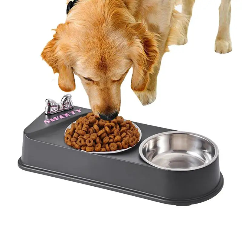 Gamelle Double Antidérapante en Acier Inoxydable avec Support en Résine - HautePattes