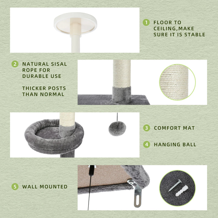 Arbre à chat réglable – 5 niveaux en hauteur, griffoirs & fixation murale