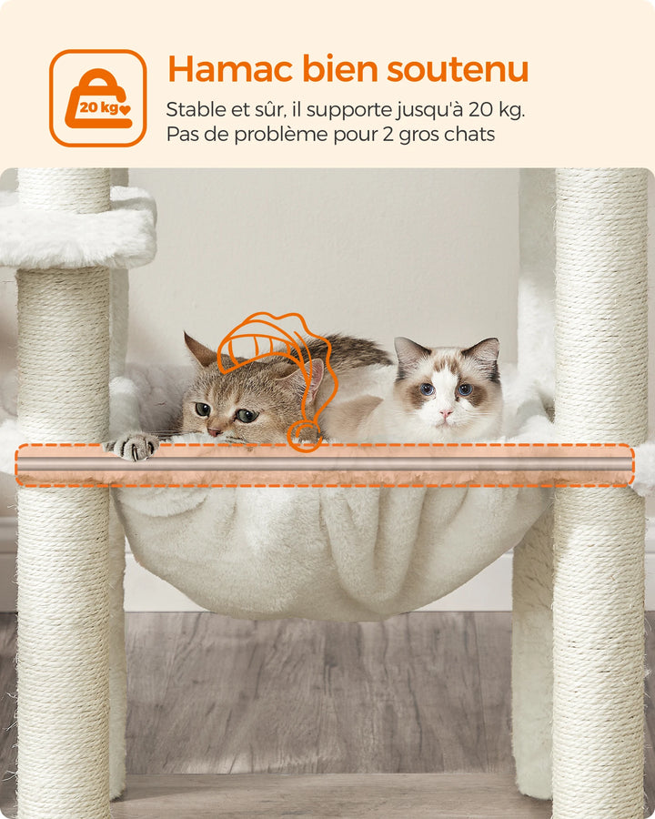 Arbre à chat 138 cm – Un havre moelleux pour chats sensibles