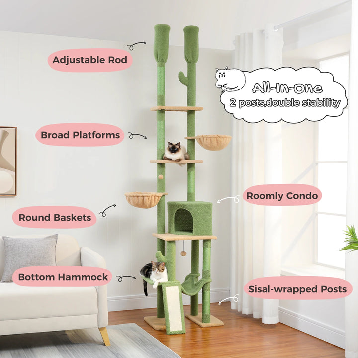 L’arbre à chat cactus – 5 niveaux, hamac & style qui décoiffe