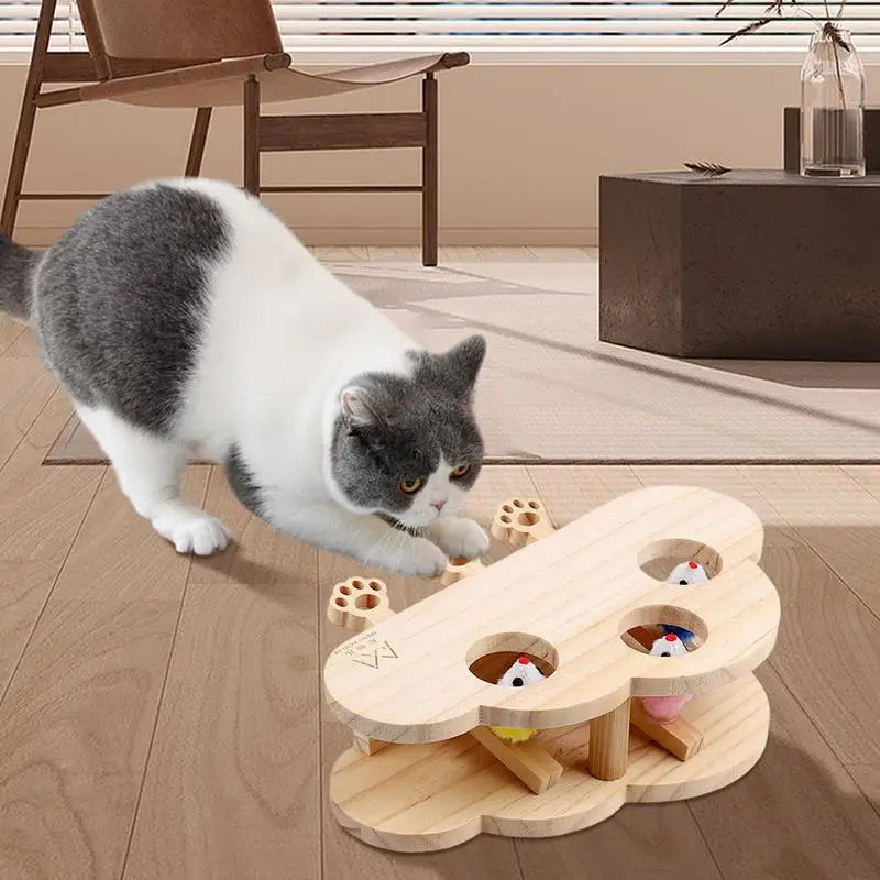 Jeu de taupe griffoir pour chat avec 3 taupes en peluche intégrées - HautePattes