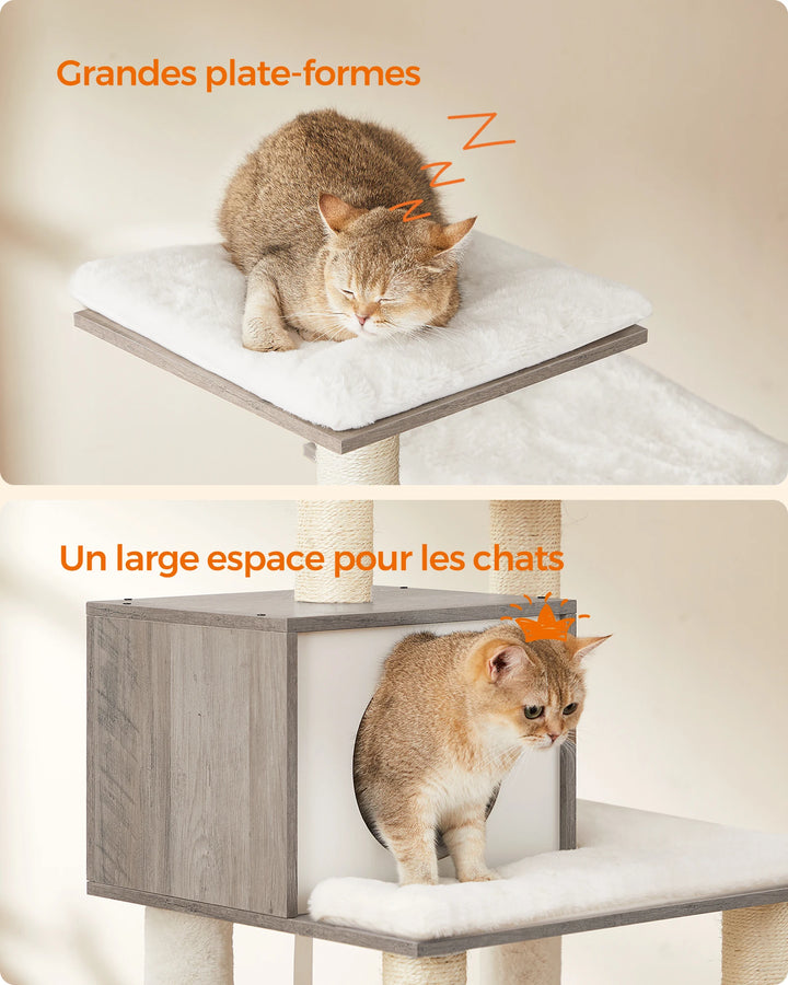 Arbre à chat 138 cm – Un havre moelleux pour chats sensibles