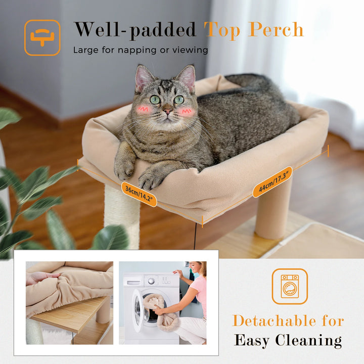 Arbre compact moderne – 2 niches, perchoir & rampe griffoir