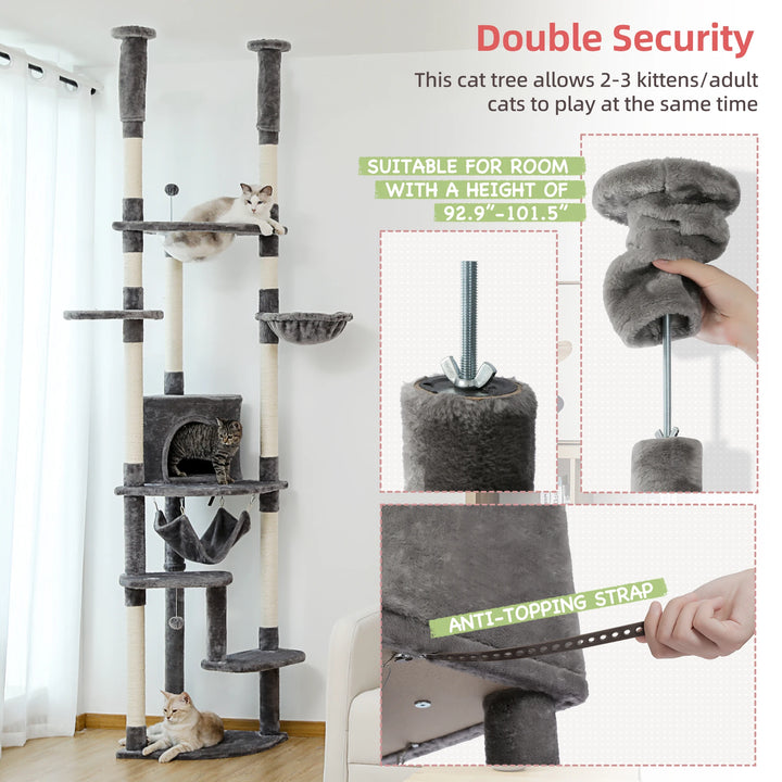 Tour féline souveraine – 7 niveaux, condo, hamacs & perchoir transparent