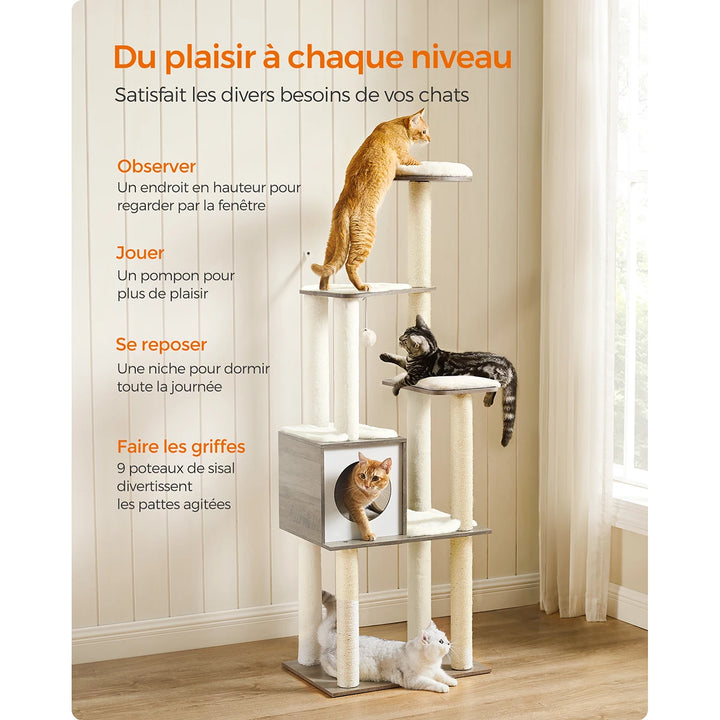 Arbre à chat 165 cm – Élégant refuge vertical pour chats exigeants