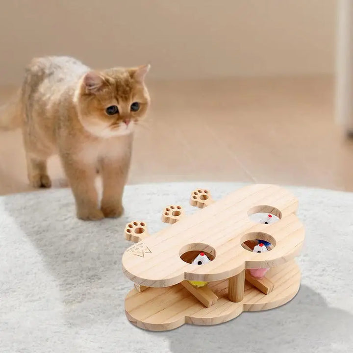 Jeu de taupe griffoir pour chat avec 3 taupes en peluche intégrées - HautePattes
