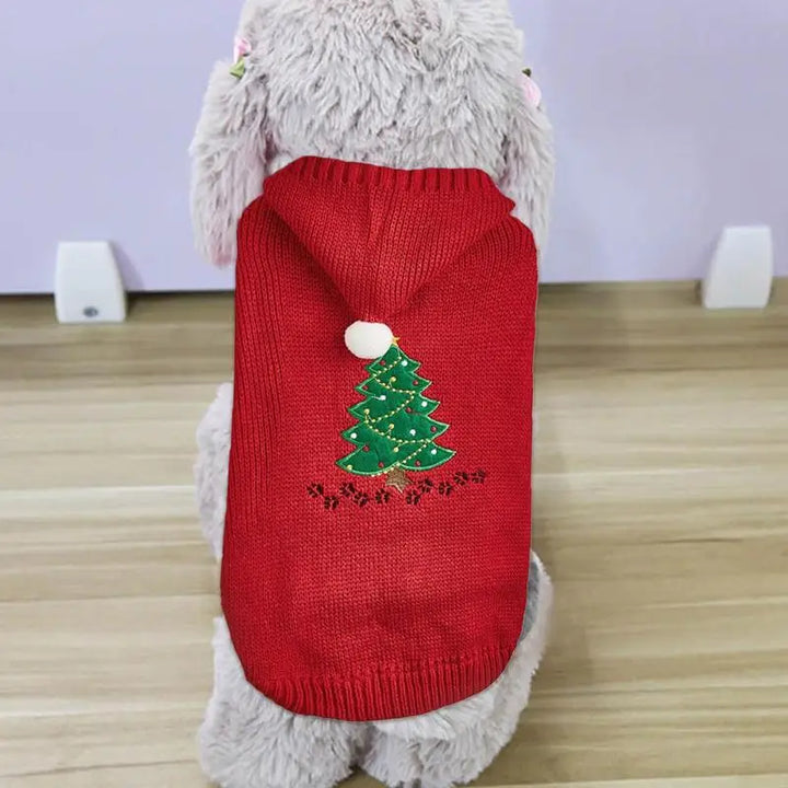 Pull de Noël chien avec bonnet assorti pour un moment magique
