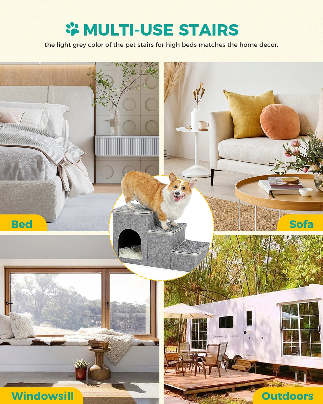 Escalier Premium en Bois Gris à 3 Niveaux – Confort et Élégance - HautePattes