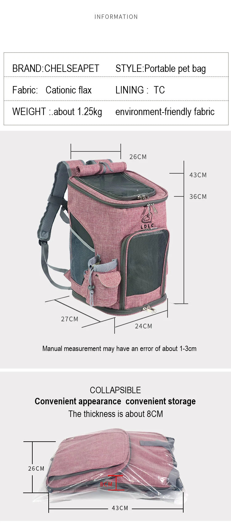 Sac à dos de transport pour animaux de compagnie, sac à bandoulière respirant pour voyage en plein air pour petits chiens et chats, emballage Portable, transport de fournitures pour animaux de compagnie - HautePattes