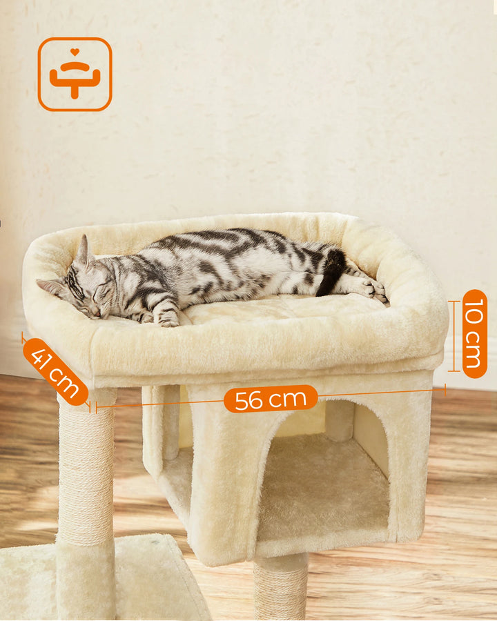 Petit arbre à chat 84 cm – 2 niches fermées & perchoir moelleux