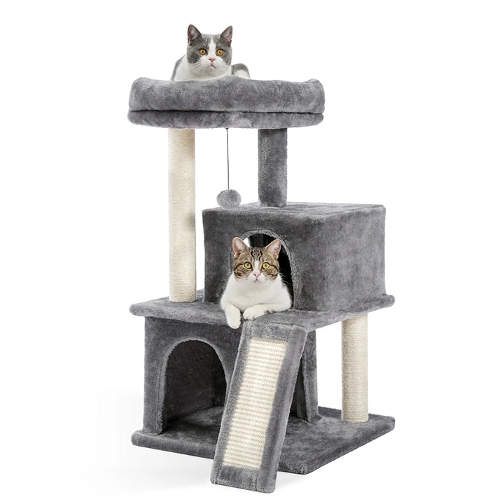 Arbre compact moderne – 2 niches, perchoir & rampe griffoir