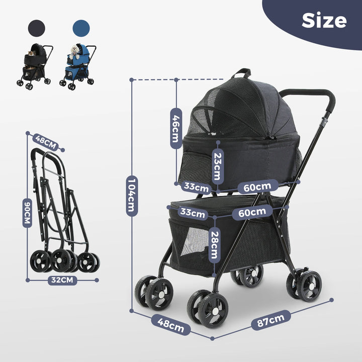 Poussette double pour petits chiens ou chats - HautePattes