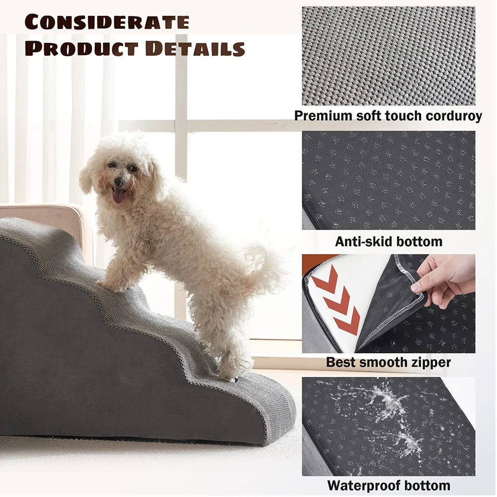 Escalier Premium pour Chien à 4 Marches en Mousse à Mémoire de Forme - HautePattes