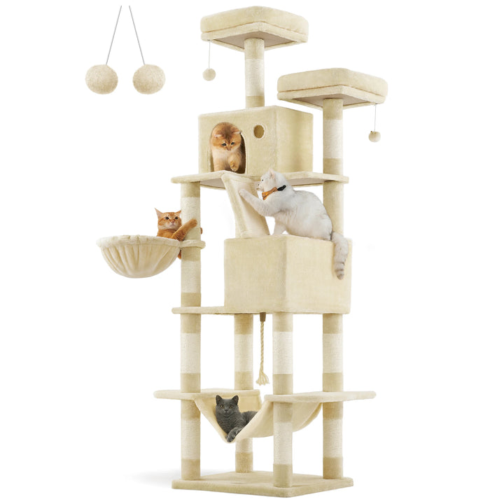 Tour à chat 206 cm – 6 chats, 5 zones de repos & griffoirs intégrés