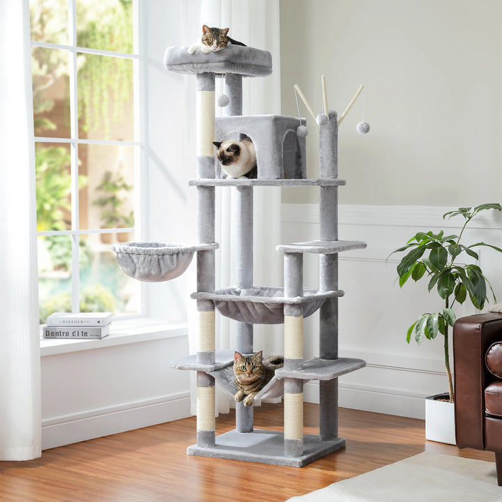 Tour féline 6 niveaux – Confort pour 4 à 6 chats, hamacs & condo XL