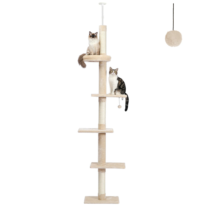 Arbre à chat réglable – 5 niveaux en hauteur, griffoirs & fixation murale