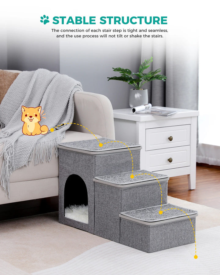 Escalier Premium en Bois Gris à 3 Niveaux – Confort et Élégance - HautePattes