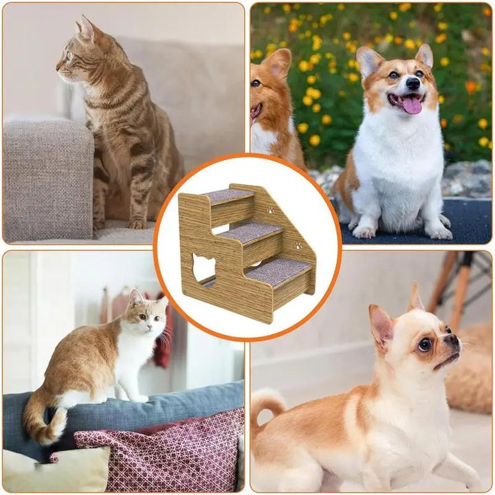 Escalier Premium en Bois à 3 Niveaux pour Chiens et Chats – Confort et Sécurité Ultimes - HautePattes
