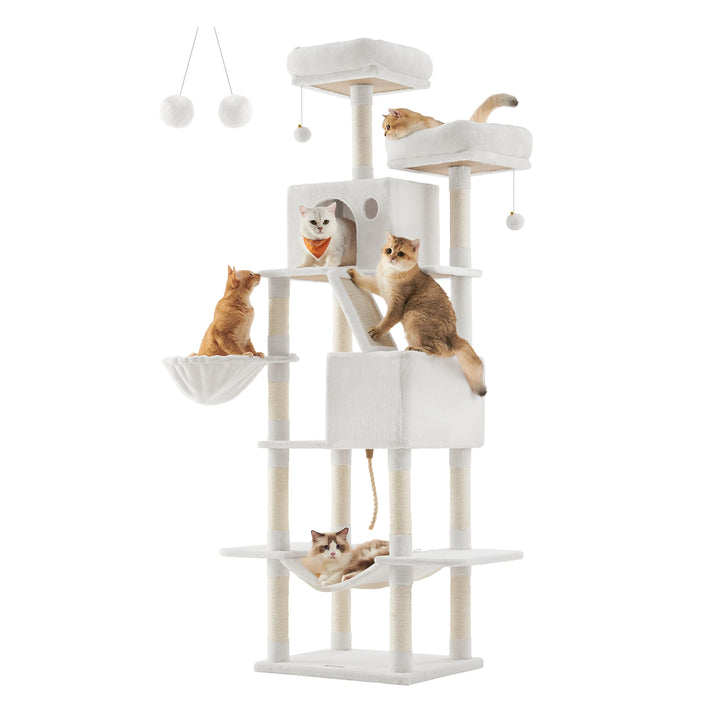 Tour à chat 206 cm – 6 chats, 5 zones de repos & griffoirs intégrés