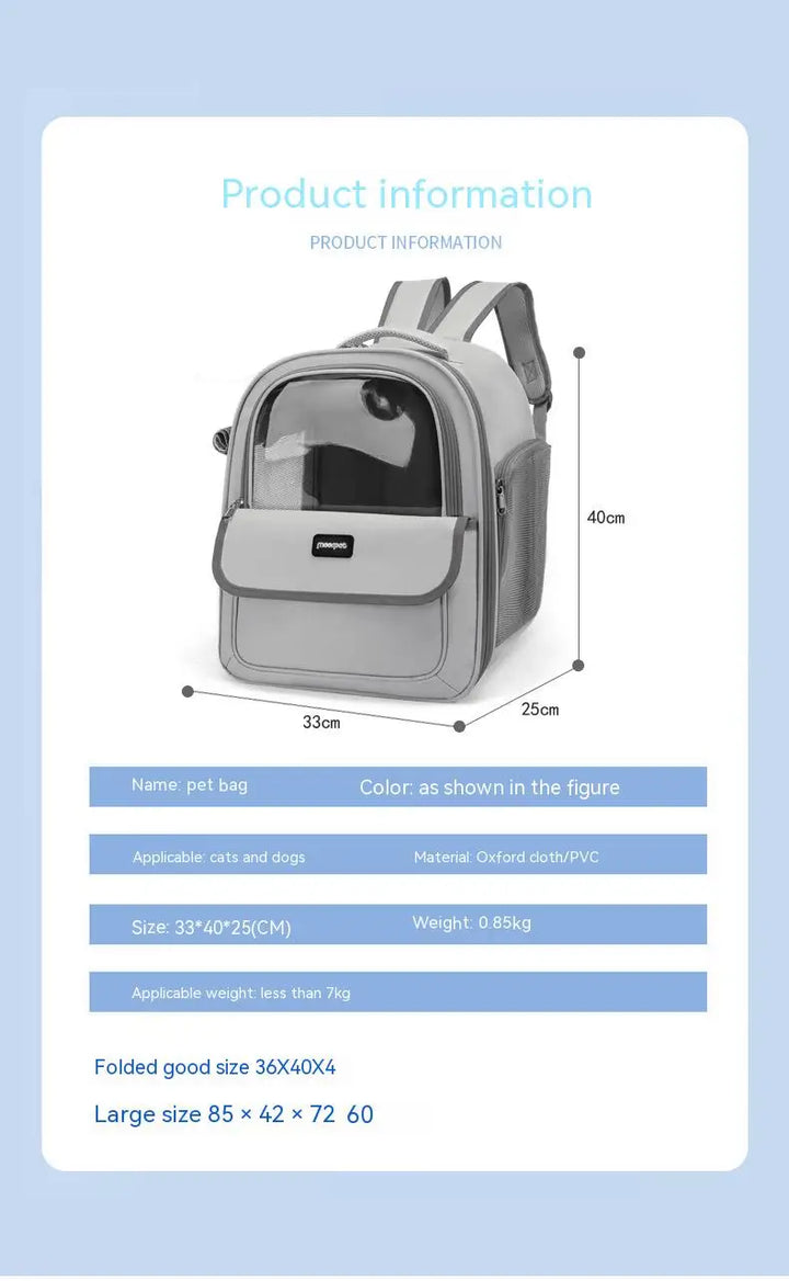 Sac à dos de transport pour animaux de compagnie, sac de voyage pour animaux de compagnie, Portable, respirant, pour chien, Transparent, grand espace - HautePattes