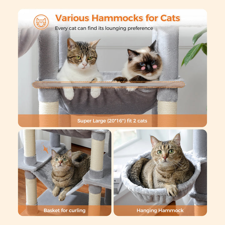 Tour à chat XXL 175 cm – 7 niveaux, hamacs XL & stabilité renforcée
