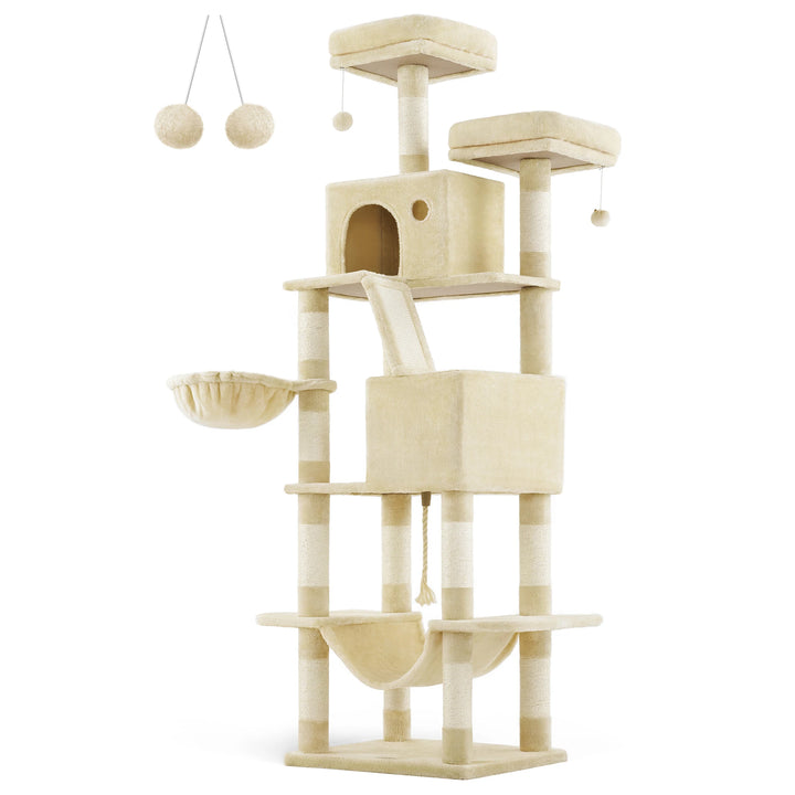 Tour à chat 206 cm – 6 chats, 5 zones de repos & griffoirs intégrés