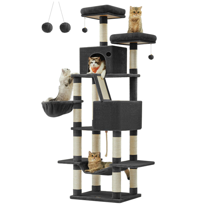 Tour à chat 206 cm – 6 chats, 5 zones de repos & griffoirs intégrés