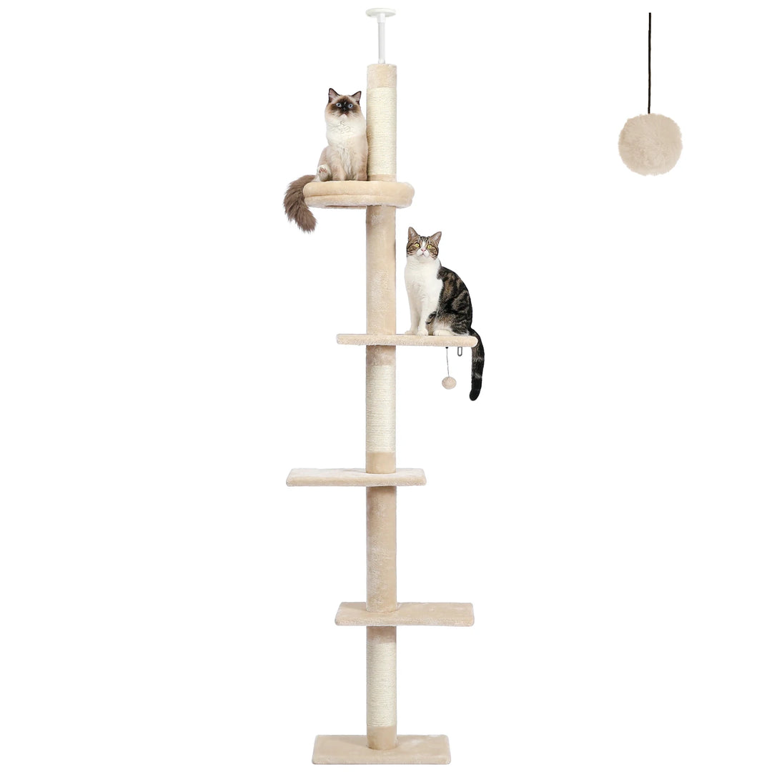 Arbre à chat réglable – 5 niveaux en hauteur, griffoirs & fixation murale