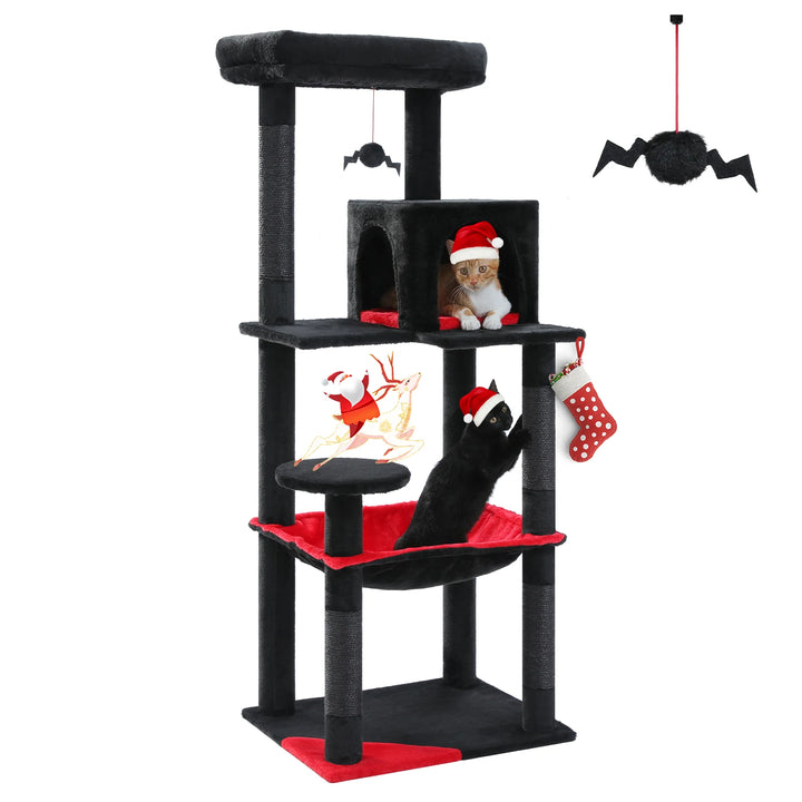 Arbre à chat design noir & rouge – Élégance sombre pour 2 à 3 félins