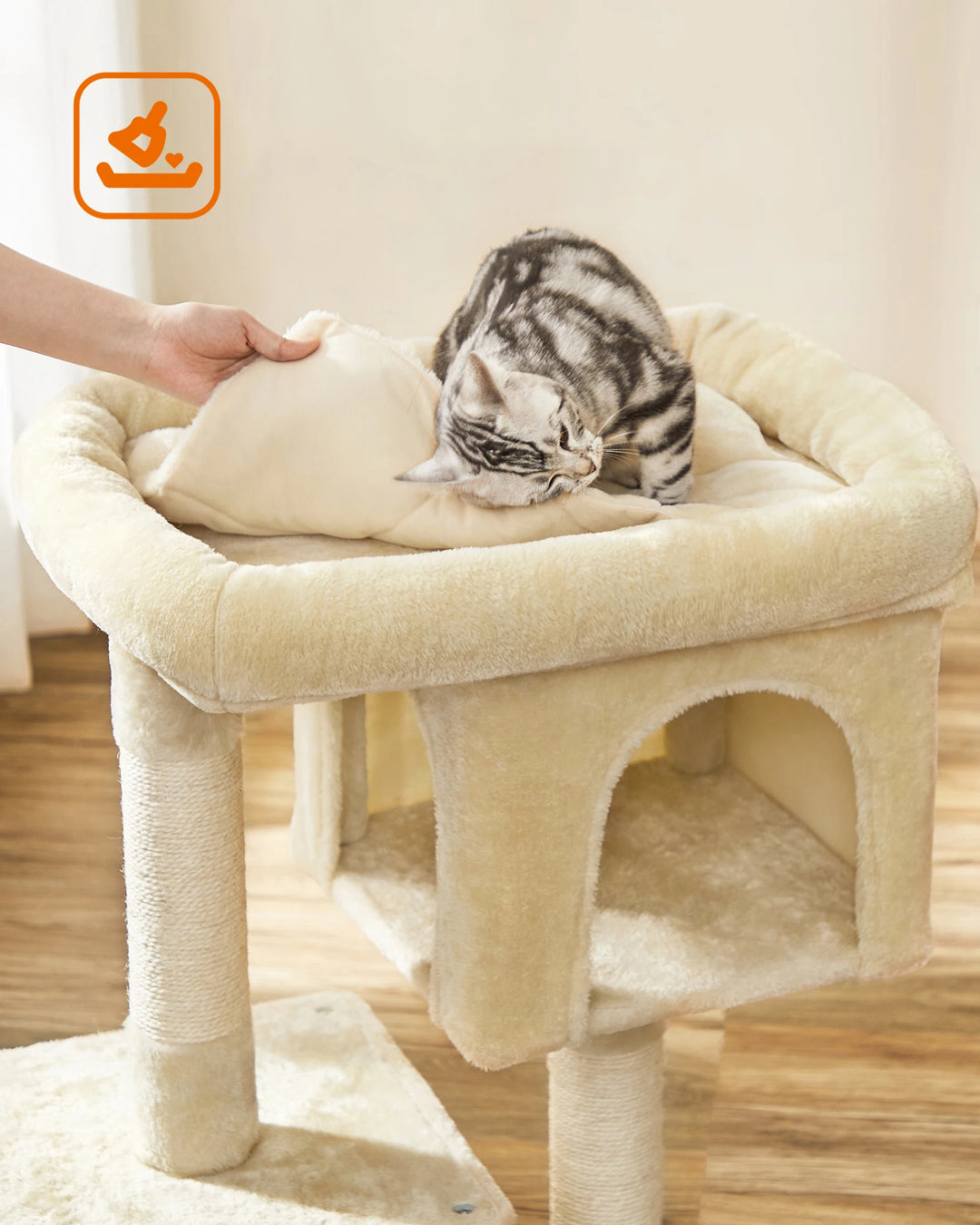 Petit arbre à chat 84 cm – 2 niches fermées & perchoir moelleux