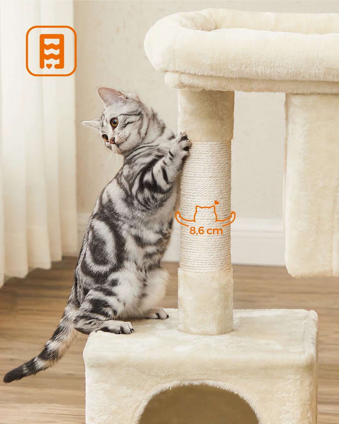 Petit arbre à chat 84 cm – 2 niches fermées & perchoir moelleux