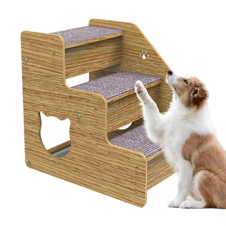 Escalier Premium en Bois à 3 Niveaux pour Chiens et Chats – Confort et Sécurité Ultimes - HautePattes